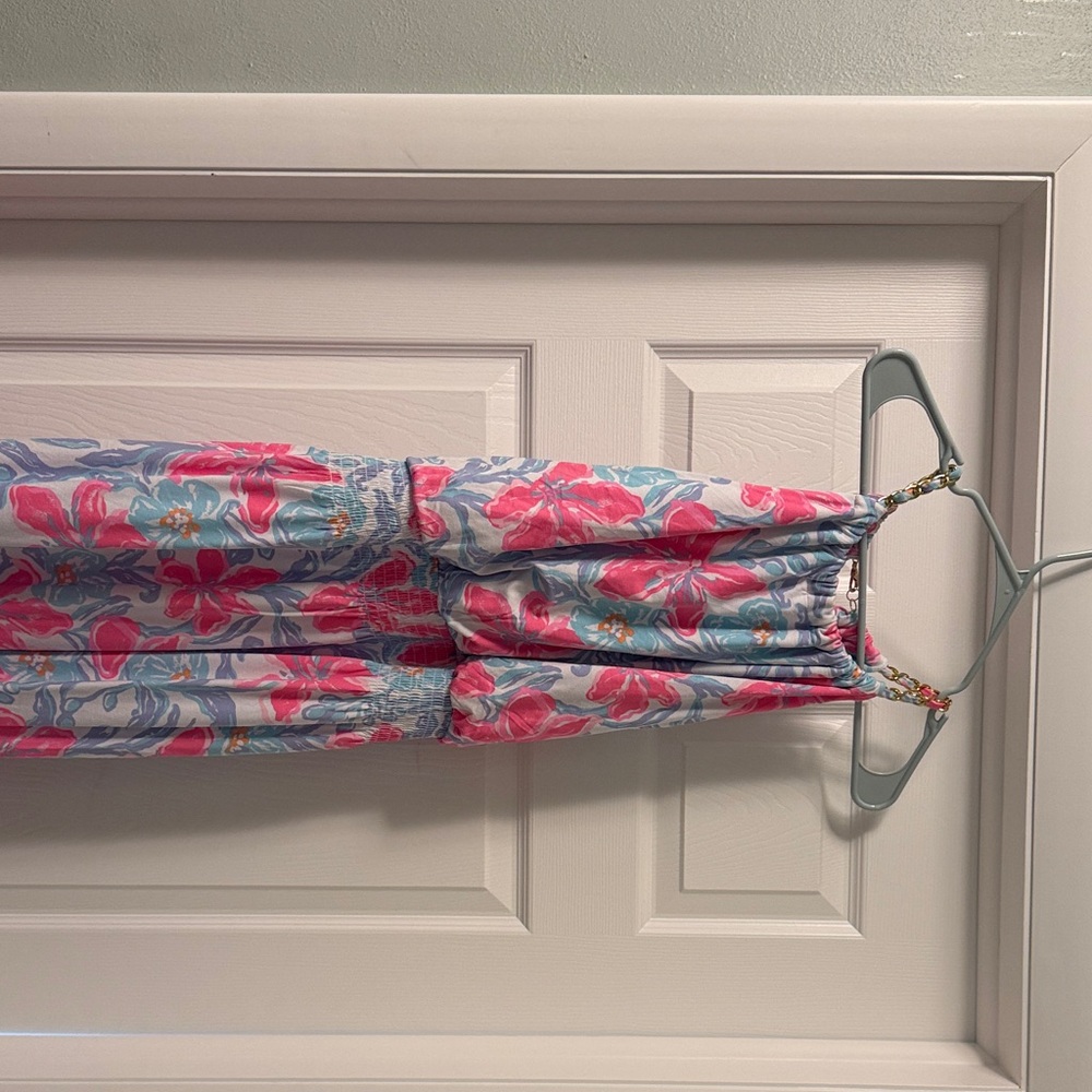 Lilly Pulitzer Pink & Light Blue Floral Strap Maxi Dress